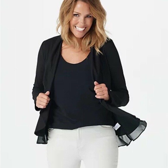 LOGO Lounge by Lori Goldstein French Peplum Cardigan with chiffon trim - Picture 4 of 5